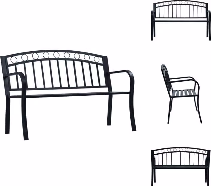 vidaXL Panchina da giardino 125 cm in acciaio nero - Panchine da giardino