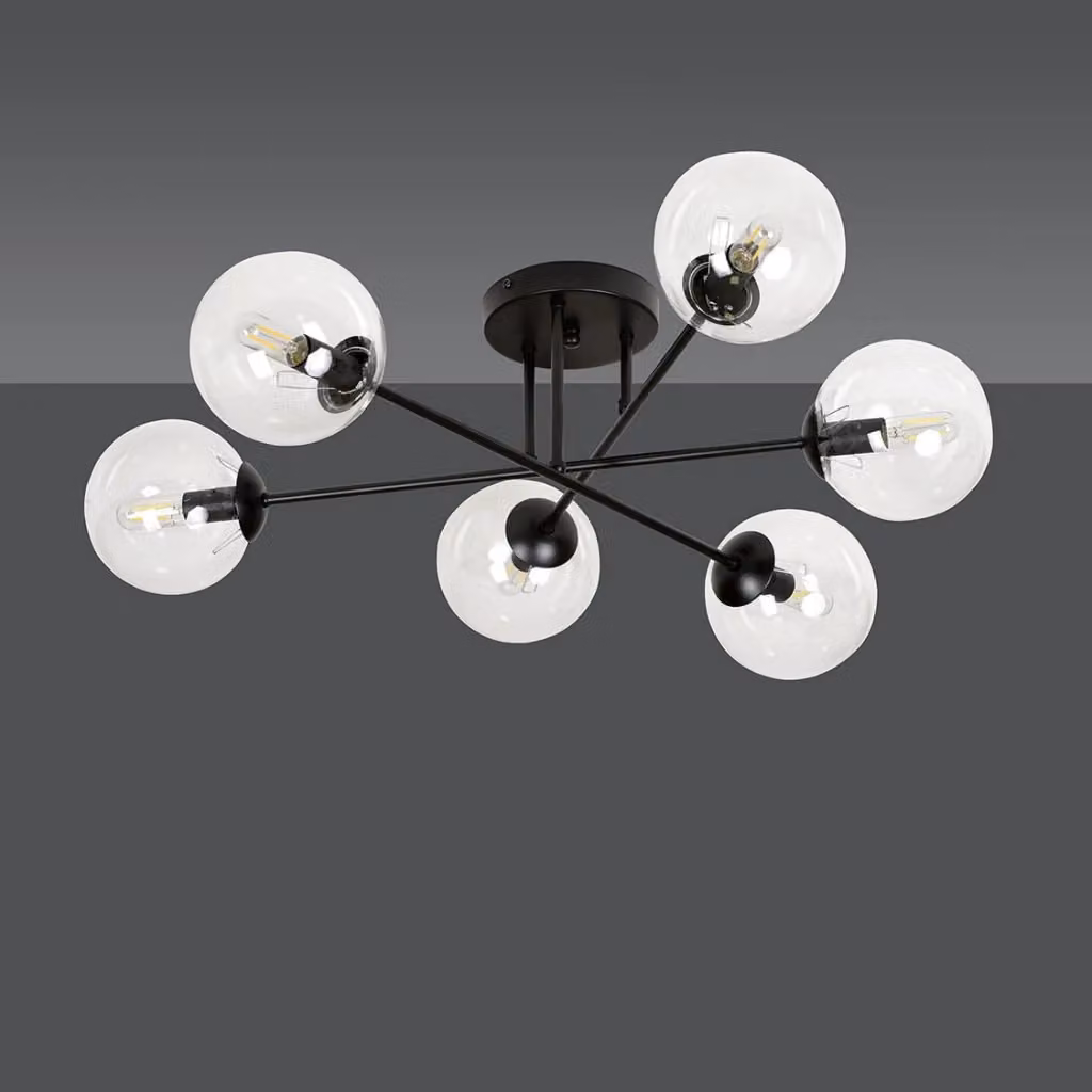 Plafoniera da soffitto Emibig Brendi in metallo e vetro nero e trasparente con 6 x E14 – 2