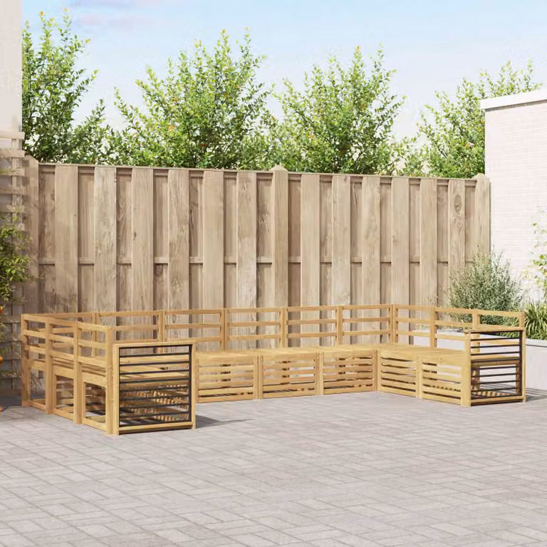 Set di divani da esterno vidaXL in legno di acacia massello bianco con cuscini, composizione a L per giardino e terrazza, 10 pezzi