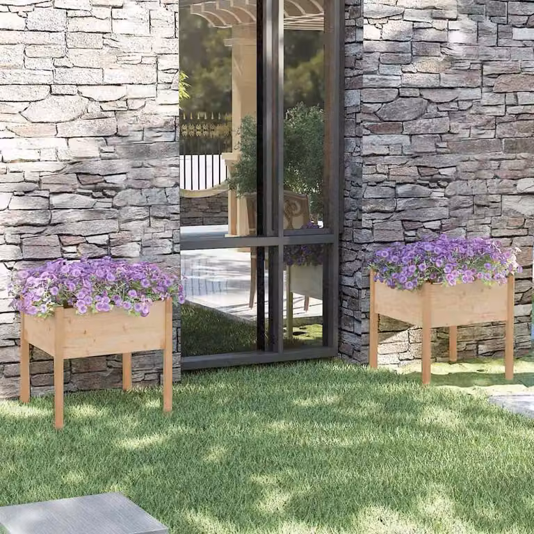 Set di 2 fioriere da giardino vidaXL in legno di pino marrone, H x L x P: 70 x 70 x 70 cm