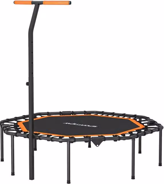 Trampolino Fitness da Interno in Acciaio Arancione, Stabile e Silenzioso, con Maniglia Regolabile