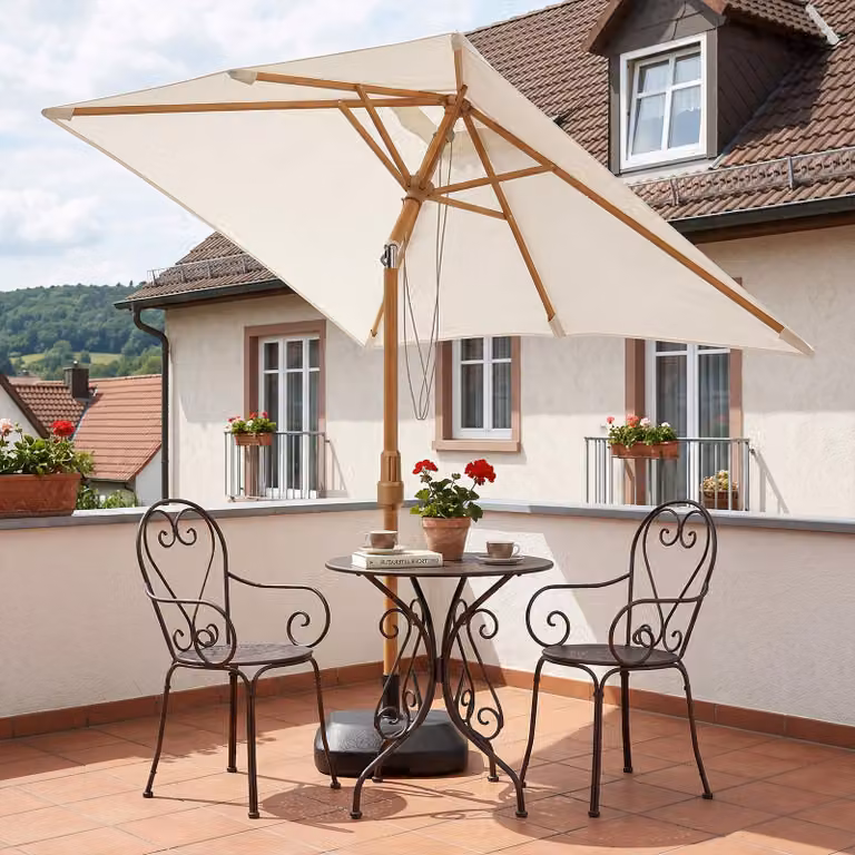 Ombrellone rettangolare Sekey 200x150 cm effetto legno, pieghevole, protezione UV 50+, ombrellone da giardino per balconi e terrazze, color crema