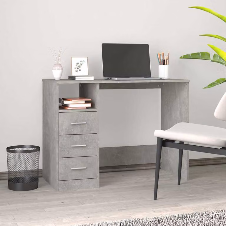 Scrivania moderna vidaXL con cassettiera in legno multistrato e MDF, colore grigio cemento, L 102 x P 50 x H 76 cm