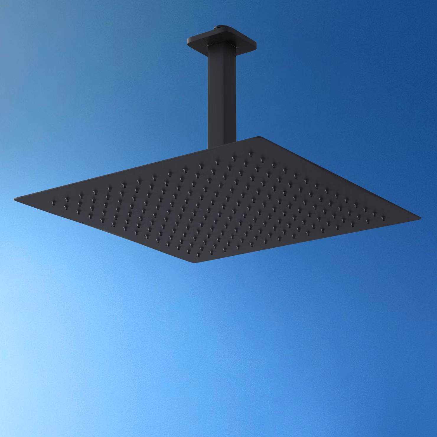 JOHO Soffione doccia a pioggia in acciaio inox 304, Docce Fisse 30 x 30 cm con braccio doccia a pioggia per attacco a soffitto 15 cm, Nero