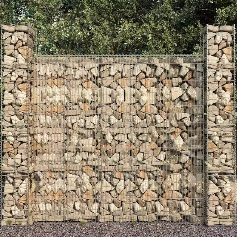 vidaXL Gabbione con Copertura in Acciaio Zincato Grigio, L 600 x P 50 x H 200 cm