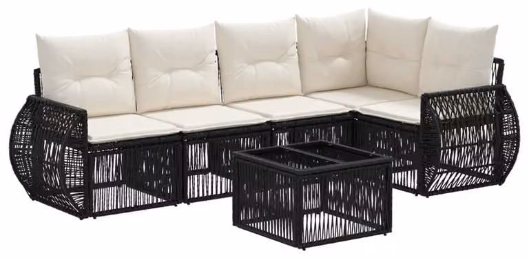 Set Divano da Giardino 6 pcs Nero e Bianco Crema polyrattan