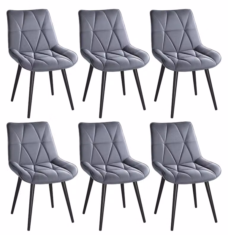 Sedie da pranzo - Set da 6 - Rivestimento in ecopelle - Imbottite - Gambe in metallo - Stile moderno - Grigio