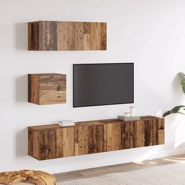 Set Mobile TV 4 pz-Set di 4 Credenza per TV Montato a Parete Legno Antico in Truciolato 863248