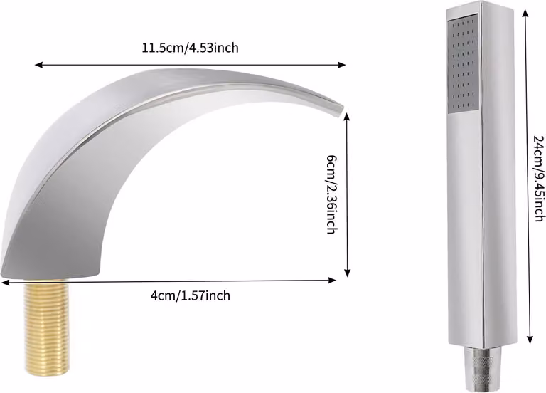 Miscelatore per lavabo, design moderno a cascata, doccetta a mano, colore argento