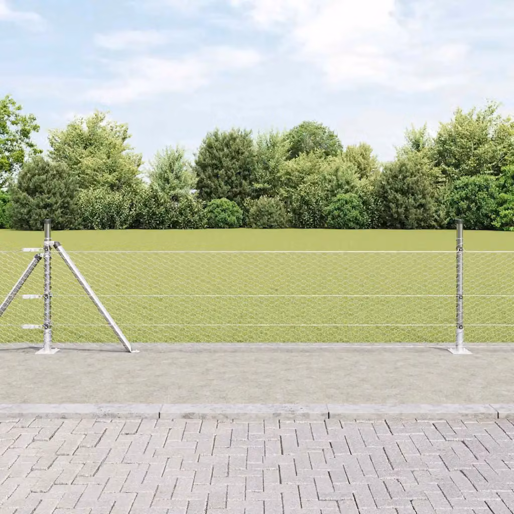 Recinzione esagonale vidaXL in acciaio zincato con base in cemento, Argento, L: 10 m, H: 0,5 m
