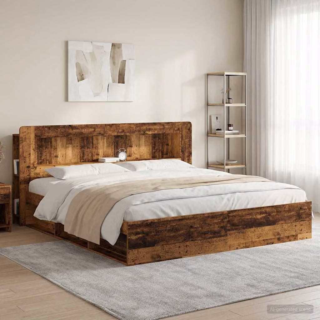 Testata del letto moderna vidaXL in legno ingegnerizzato marrone con ripiano integrato e scomparti laterali