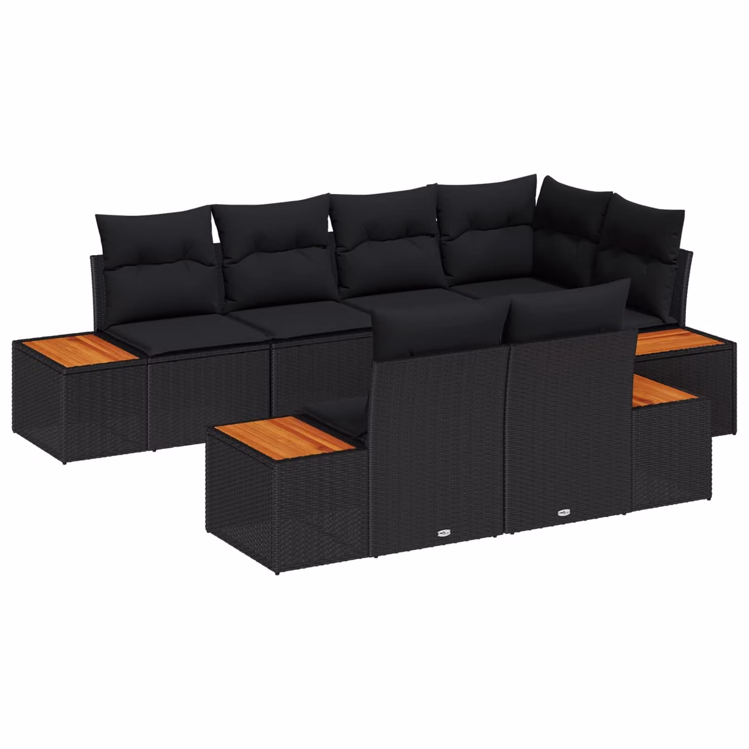 Set Divano da Giardino vidaXL a Forma di L in Polyrattan Nero con Cuscini e Struttura in Acciaio Verniciato a Polvere, 7 Pezzi – 1