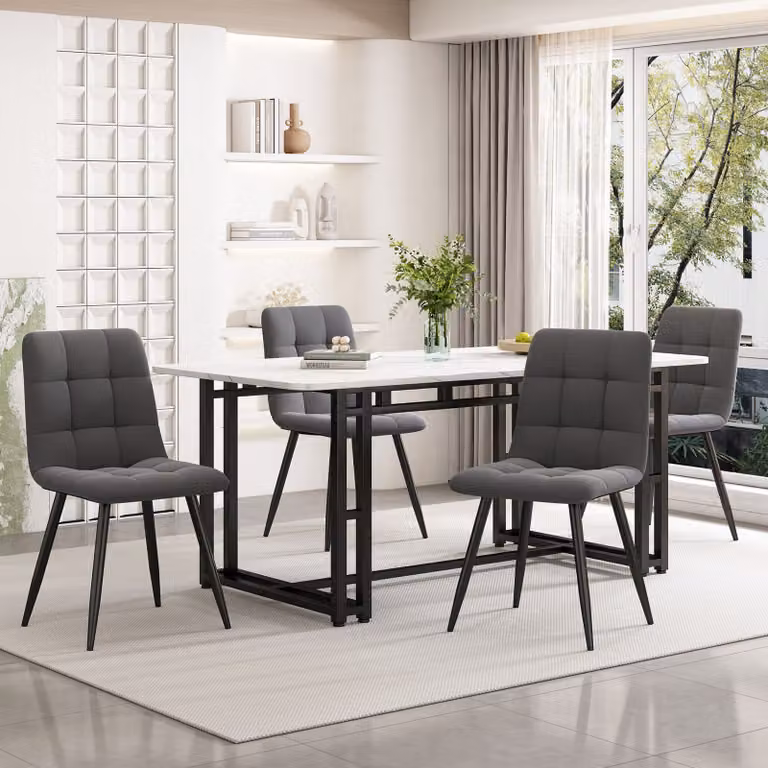 Abrihome 140x80cm set tavolo da pranzo con 4 sedie, set sala da pranzo con tavolo in metallo nero per cucina e soggiorno