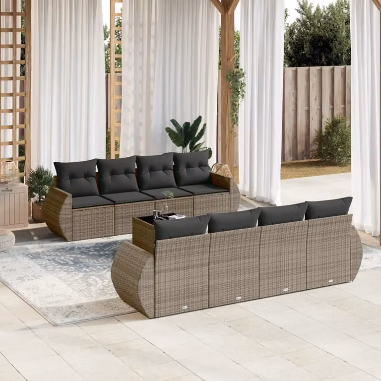 vidaXL Set Divano da Giardino 9 pz Moderno con Cuscini Grigio in Polyrattan e Struttura in Acciaio