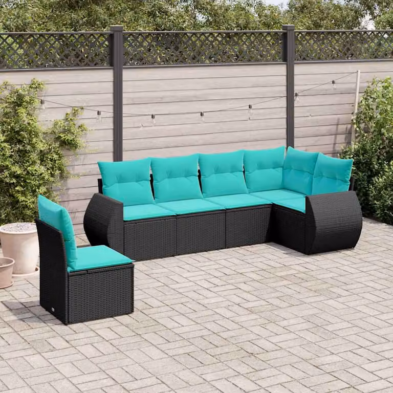 Set di divani da giardino vidaXL in rattan nero con cuscini, componibile a L per esterno