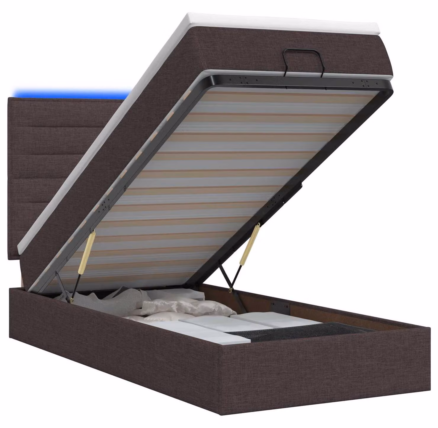 Panca contenitore ottomana con materasso e luci LED, color marrone scuro, dimensioni 100 x 200 cm