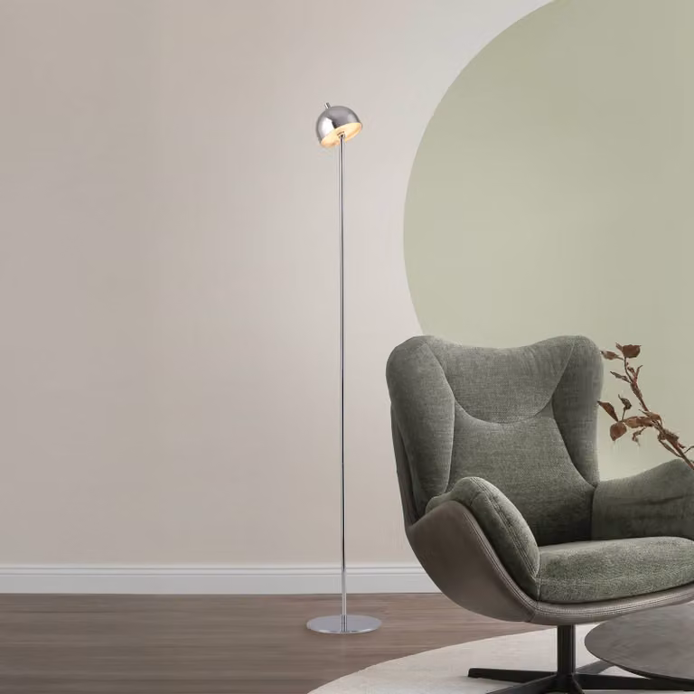 Schöner Wohnen Lampada LED da pavimento ricaricabile Bellis cromata, IP54 3.000K Bellis, dimmerabile, Cromo / Argento, Soggiorno / Sala da pranzo, Metallo, Scandinavo