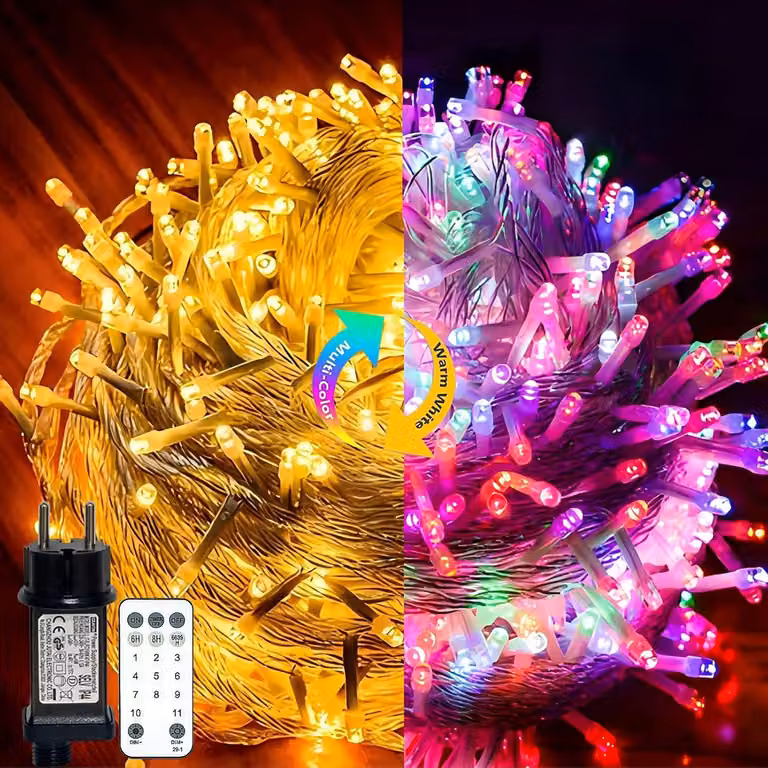 Catena luminosa da 30 metri - 300 LED - Con spina - Telecomando - Luce calda - Adatta per interni ed esterni