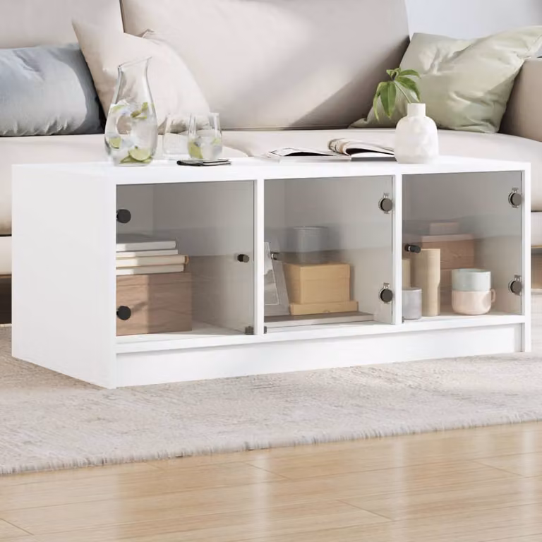 vidaXL Tavolino da Salotto Moderno con Ante in Vetro Bianco L: 102 cm, P: 50 cm, H: 42 cm