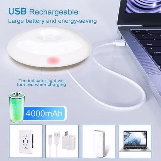 Plafone LED ricaricabile con sensore di movimento, dimmerabile, telecomando, 3000-6000 K, batteria 4000 mAh, bianco, rotondo, senza fili, per armadio, corridoio, bagno, scale, Ø 20 cm