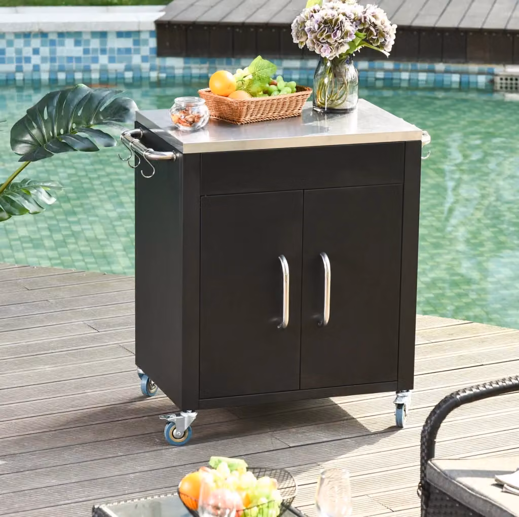 Carrello da cucina moderno con ruote e piano in acciaio inox, nero opaco, L: 50 cm, P: 86 cm, H: 86,5 cm – 2