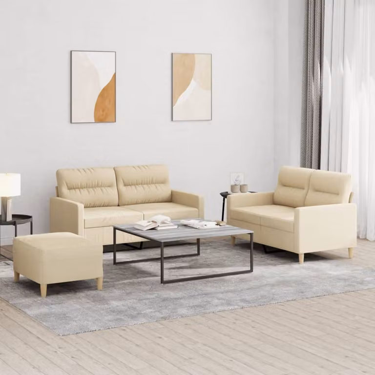 Maison Exclusive - Set divano a 3 pezzi con cuscini in tessuto color crema