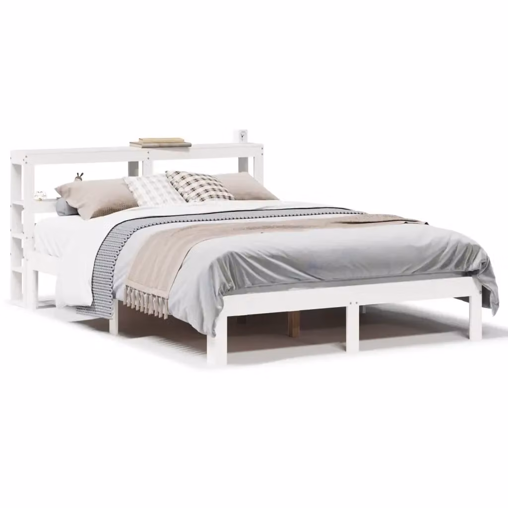 vidaXL Letto in legno massello di pino bianco con scomparti laterali L/P/H: 120 x 200 cm – 2