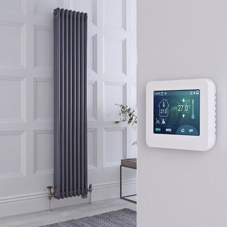 Radiatore Misto Verticale Antracite Triplo con Valvole in Nichel Satinato - 1800mm x 380mm 1220