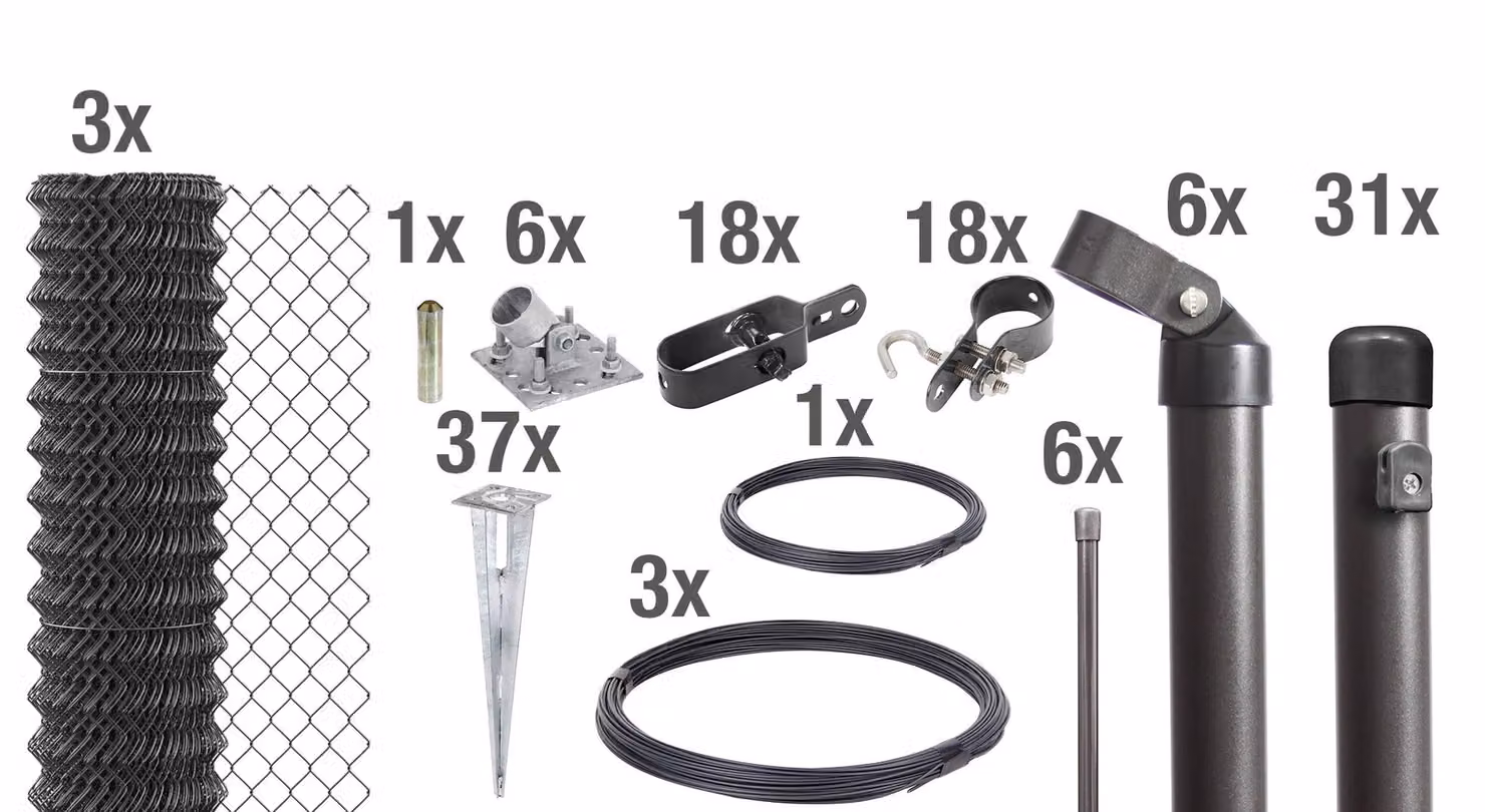Alberts 630850 Recinzione in rete metallica, set completo, con boccola da infilare nel terreno, antracite metallizzato, altezza 175 cm, lunghezza 75 m