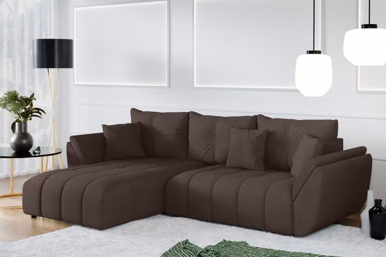 AX LIVING Divano angolare con funzione letto Verciani L Sofa Brown 280 cm