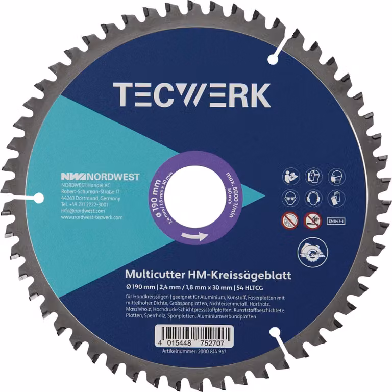 Lama circolare manuale Auen - 160 mm, 42 denti, HLTCG, foro 20 mm, larghezza di taglio 2,4 mm
