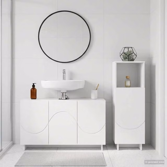 Set mobili da bagno moderno vidaXL in MDF bianco lucido, 2 pezzi, L/P/H: 101 x 41 x 58 cm e 41 x 41 x 41 cm