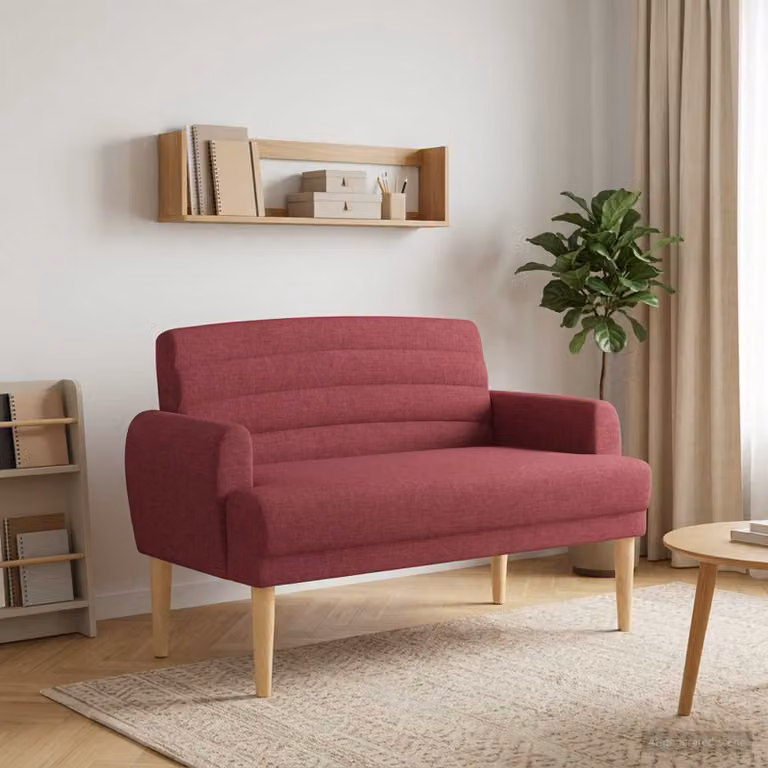 Loveseat vidaXL in velluto rosso con bottoni imbottiti, design moderno per soggiorno o camera da letto, L: 116 cm, P: 67 cm, H: 80 cm