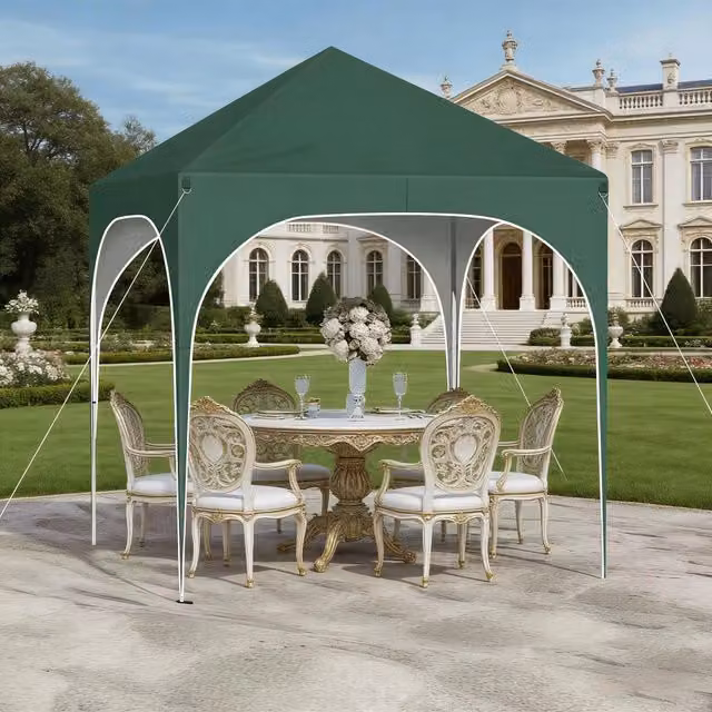 Gazebo da giardino pieghevole con quattro pareti removibili tetto impermeabile in metallo e tessuto Oxford verde