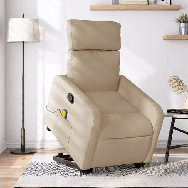 Poltrona Alzapersona Reclinabile e Massaggiante vidaXL in Tessuto Beige con Braccioli per Senior