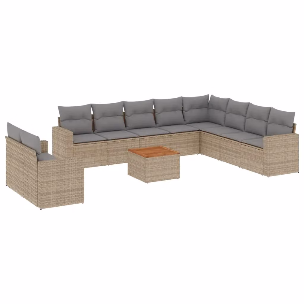 Set di divani da giardino VIDAXL in polyrattan con cuscini beige, 11 pezzi – 2
