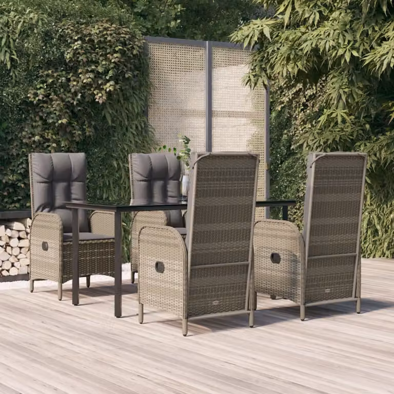 Set da pranzo da giardino vidaXL in polyrattan con tavolo in vetro e 5 sedie, nero e grigio