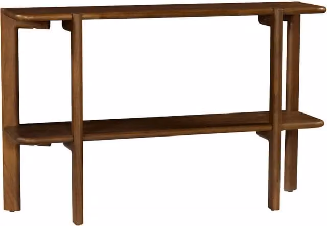 Consolle esotica in legno di acacia con 1 ripiano, noce