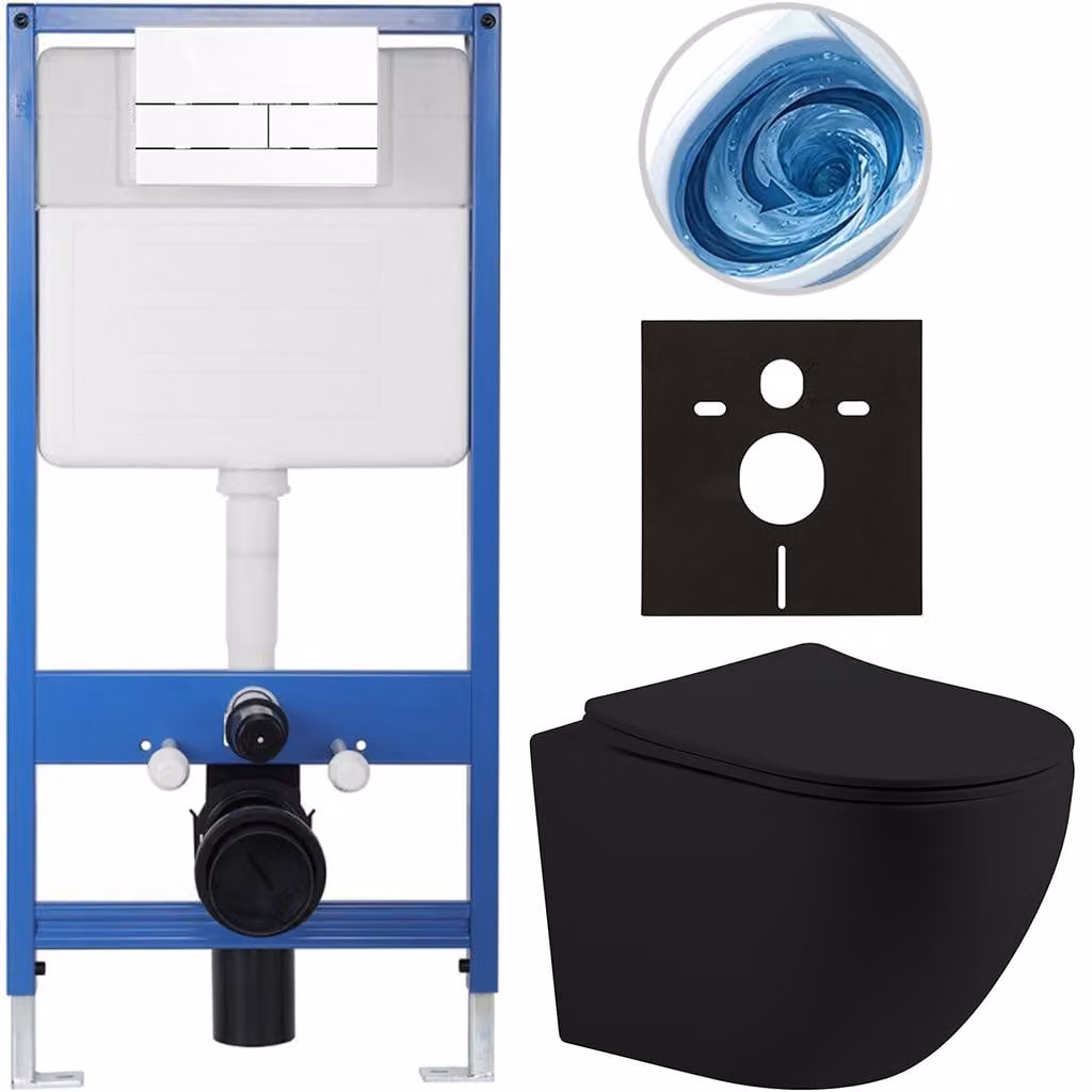 CERANO - Set completo per WC da incasso Lite/Cesso - nero opaco - pulsante per WC Line, bianco - installazione a parete - 49x36 cm