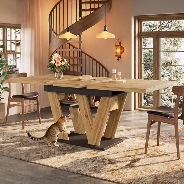 Tavolo da pranzo allungabile 119-158;5x80x75 cm in MDF nero e naturale con vano portaoggetti