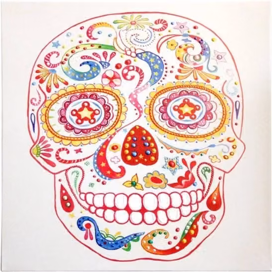 Quadro moderno Skull di KENDRA HOME, dipinto a mano con colori multicolore su tela, stile astratto, L: 90 cm x H: 90 cm