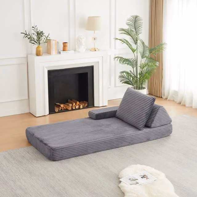 Divano Minimal in tessuto grigio con braccioli rimovibili e poggiatesta regolabile