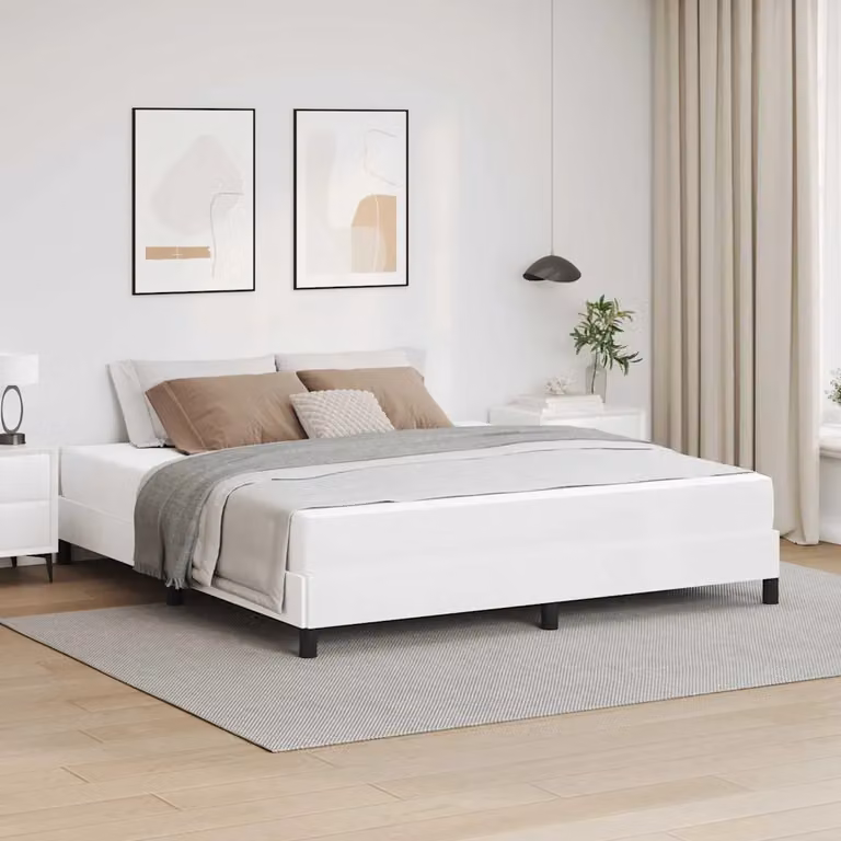 Struttura del letto moderna vidaXL in tessuto bianco con doghe in legno L: 180 cm, P: 200 cm, H: 203 cm