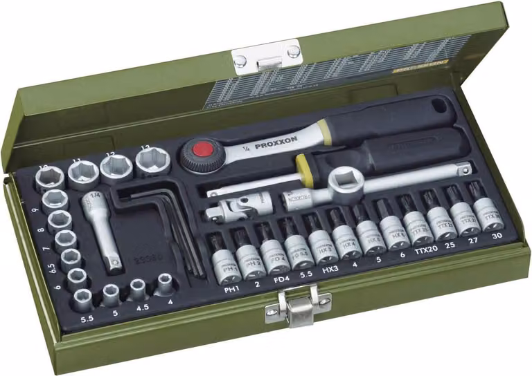 Proxxon Steckschlüsselsatz, Feinmechaniker-Satz mit 1/4"-Schraubendrehergriff