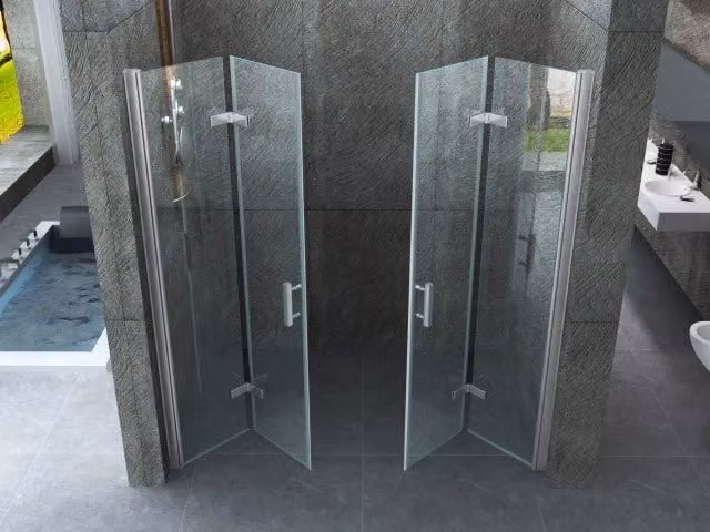 Porta doccia a libro ingresso centrale cristallo 8mm trasparente h.195 SEA BIS 140 cm,Flacone anticalcare incluso