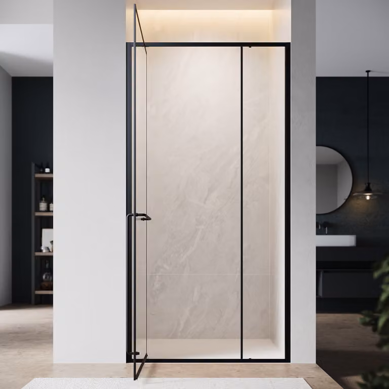 SONNI Porta doccia a battente invisibile, 100x195 cm, vetro di sicurezza 6 mm, nero opaco, porta doccia con una sola parola
