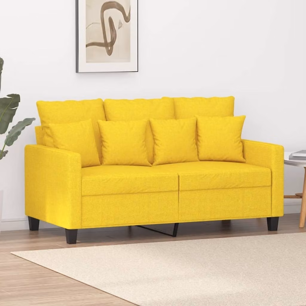 Divano a due posti, colore giallo chiaro, 120 cm, rivestito in tessuto