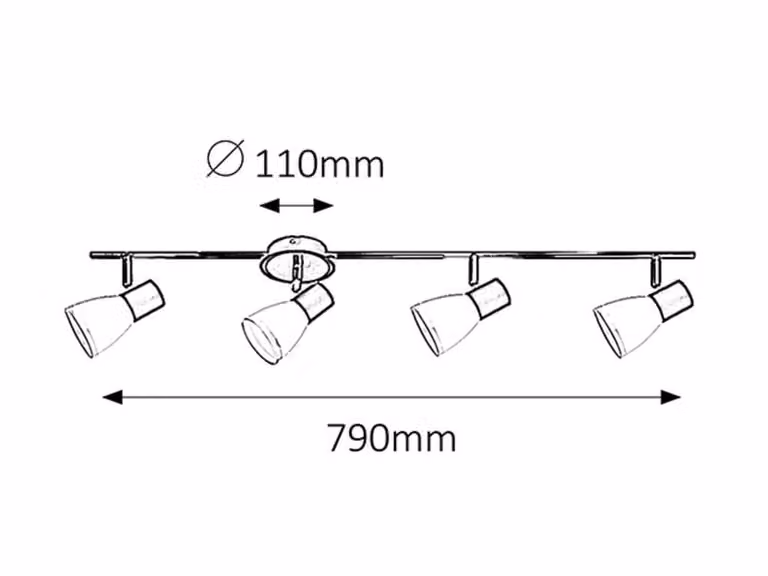 Rabalux 5979 Faretto da soffitto a 4 punti luce Ati, E14, bianco e nero, standard, 79 cm
