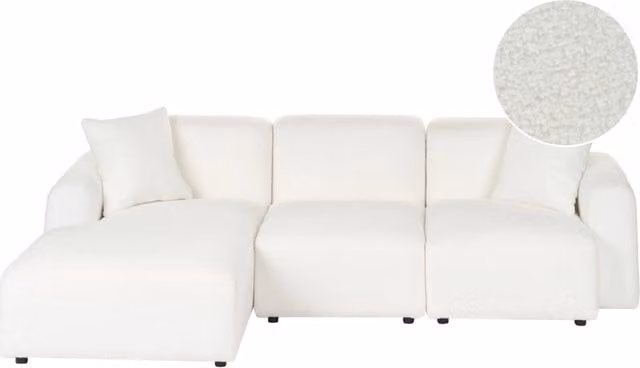 Divano angolare modulare Beliani a 3 posti in tessuto bouclé bianco, lato destro, design moderno per il tuo soggiorno