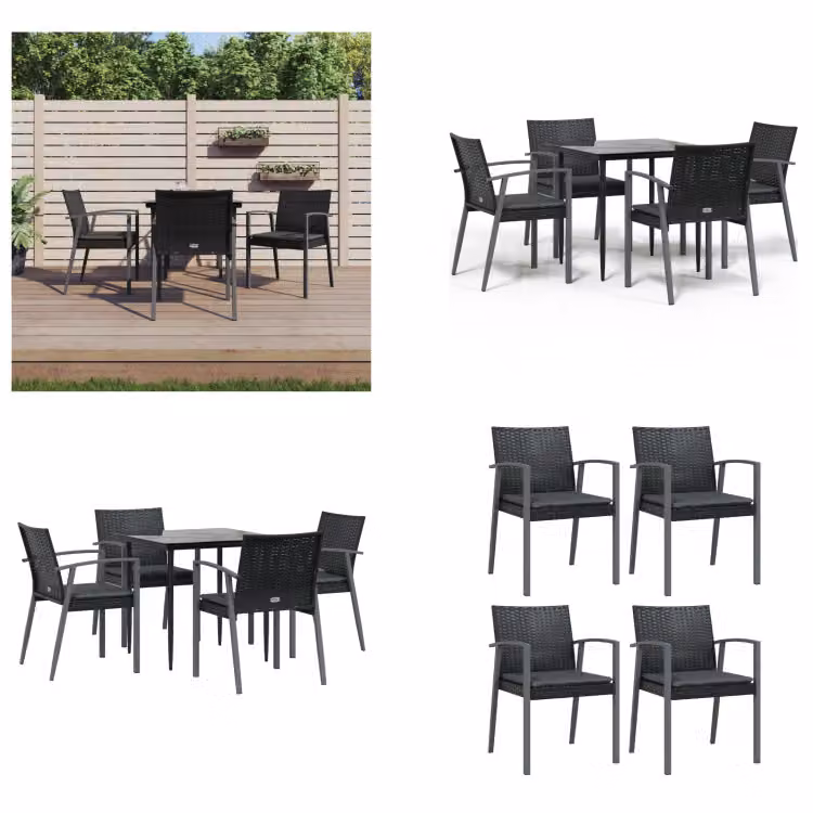 vidaXL Set da pranzo da giardino 5 pezzi con cuscini in polirattan e acciaio - Set da pranzo da giardino - Set da pranzo da giardino - Set da pranzo da esterno